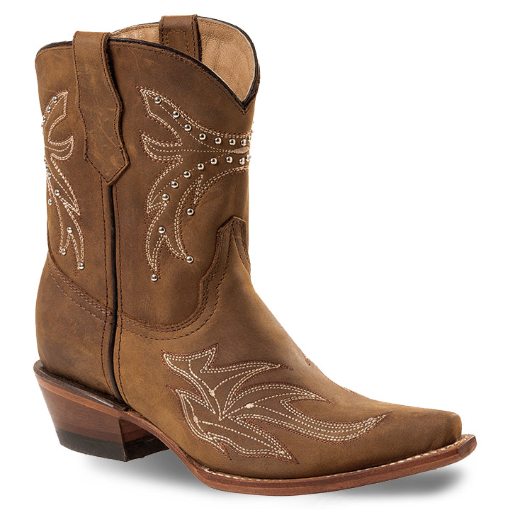 Damen Western-Stiefelette WBL-77 Hellbraun – Rahmengenäht mit Nieten & Stickerei