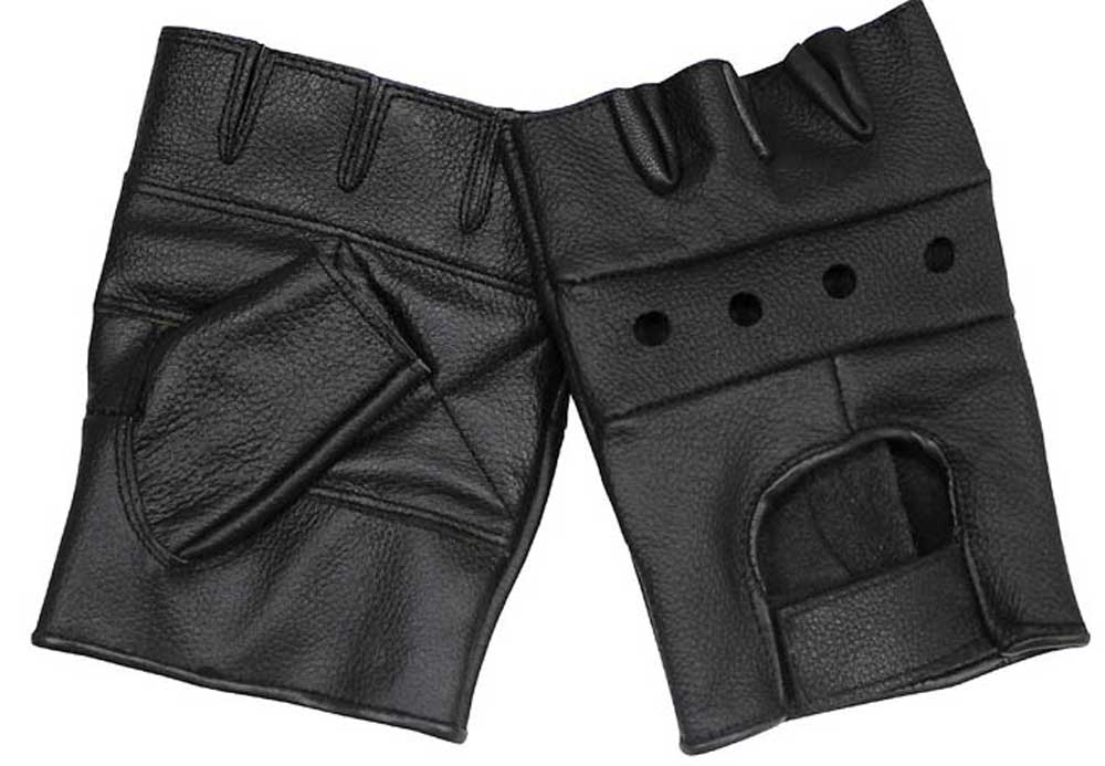 Lederhandschuhe, ohne Finger, "Deluxe", schwarz