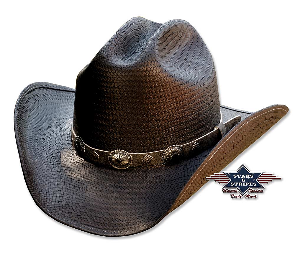 Schwarzer Strohhut -Bronx-, Cowboyhut, Westernhut