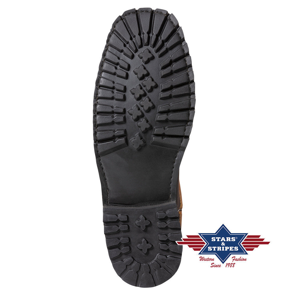 Damen/Herren Westernstiefel Workerboots Braun Rindsleder Stars&Stripes