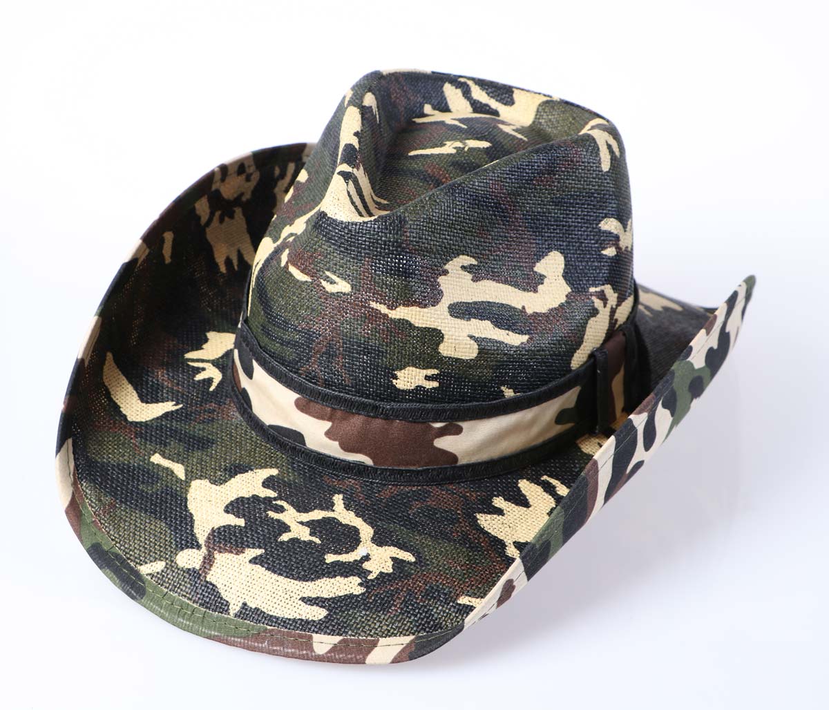Camouflage Strohhut Cowboyhut Westernhut Anglerhut mit Hutband und Kinnband