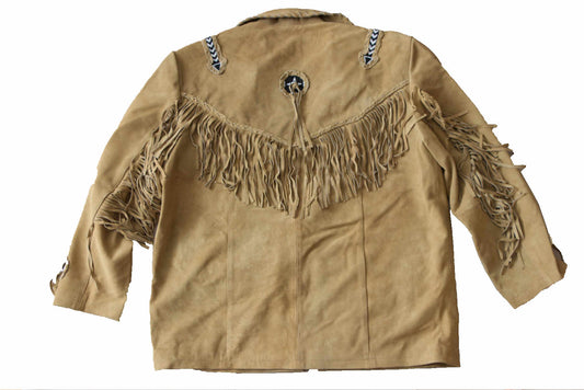 Damen/Herren Fransenjacke Wildlederjacke Westernstyle Farbe beige