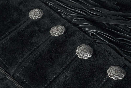 Schwarze Fransenjacke, Lederjacke Brianna im Military-Look