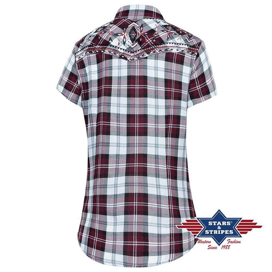 Kurzarm Damenbluse, Westernbluse Karobluse Pasadena mit Stickerei