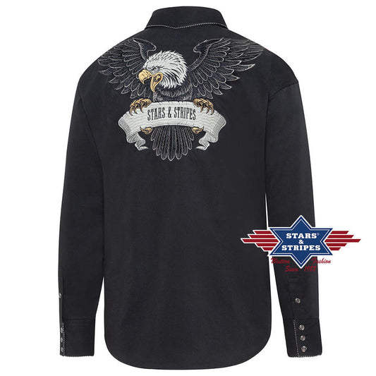 Exquisites schwarzes Westernhemd -Black Eagle- mit gesticktem Adler