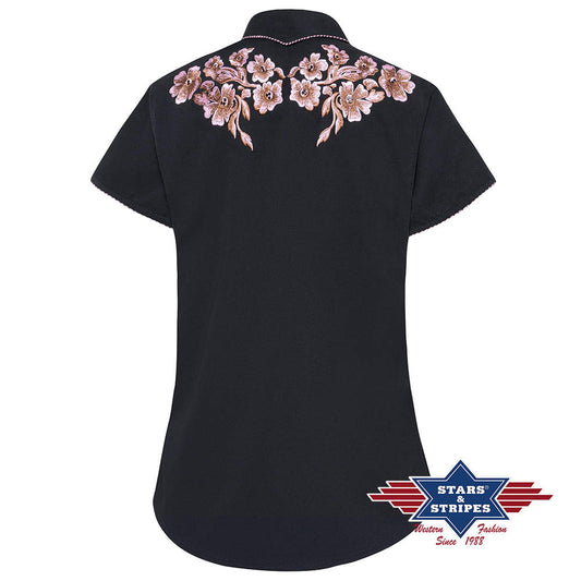 Edle Kurzarm-Westernbluse Leann mit aparter Stickerei