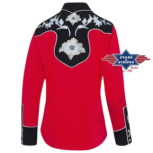 Exquisite rote Westernbluse Lynn mit großartiger Stickerei