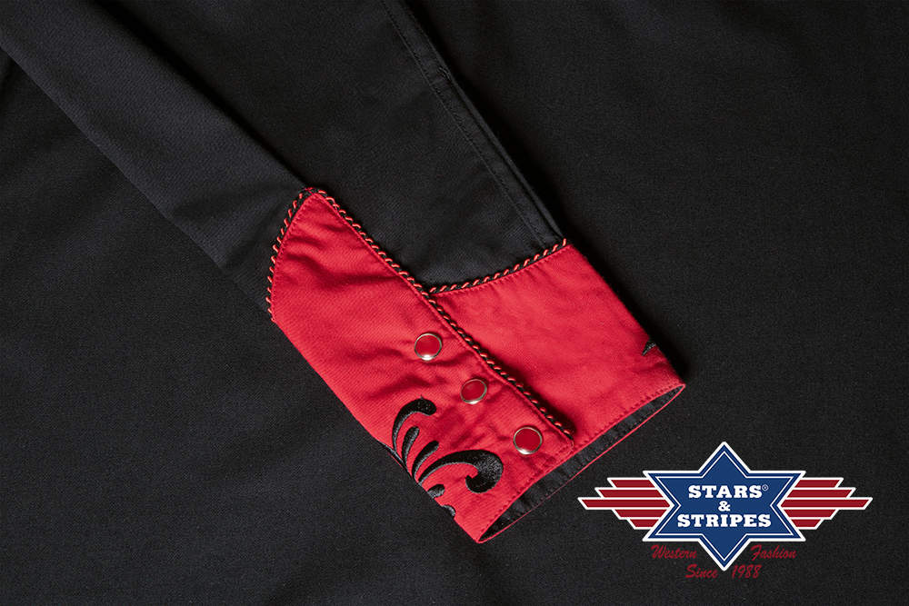 Exquisite schwarze Westernbluse Dolly mit roter Westernpasse