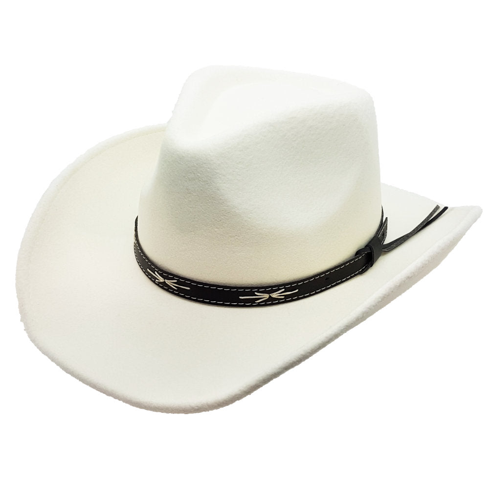 Weisser Filzhut, Westernhut mit Lederhutband