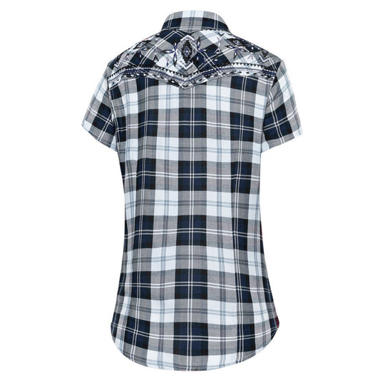 Kurzarmbluse, Westernbluse - Pasadena Blue - mit Stickerei