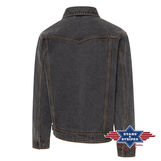 Schwarze Western-Jeansjacke mit Schulterbesatz