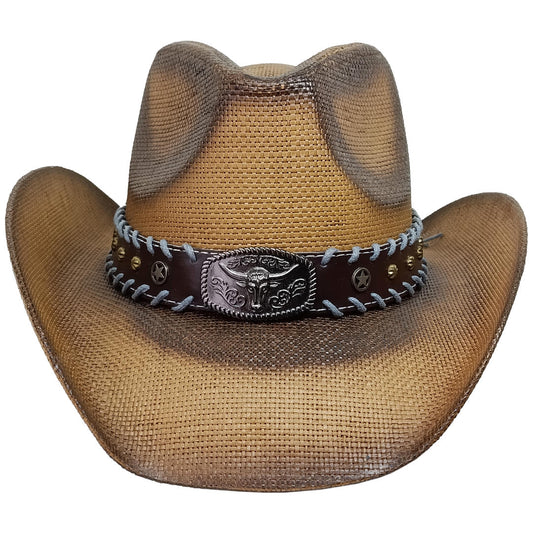 Brauner Strohhut, Westernhut mit stylischen Hutband