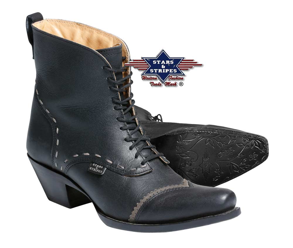 Stars & Stripes Damen Western-Schnürstiefelette Ashley Black – Schwarz (Gr. 40)