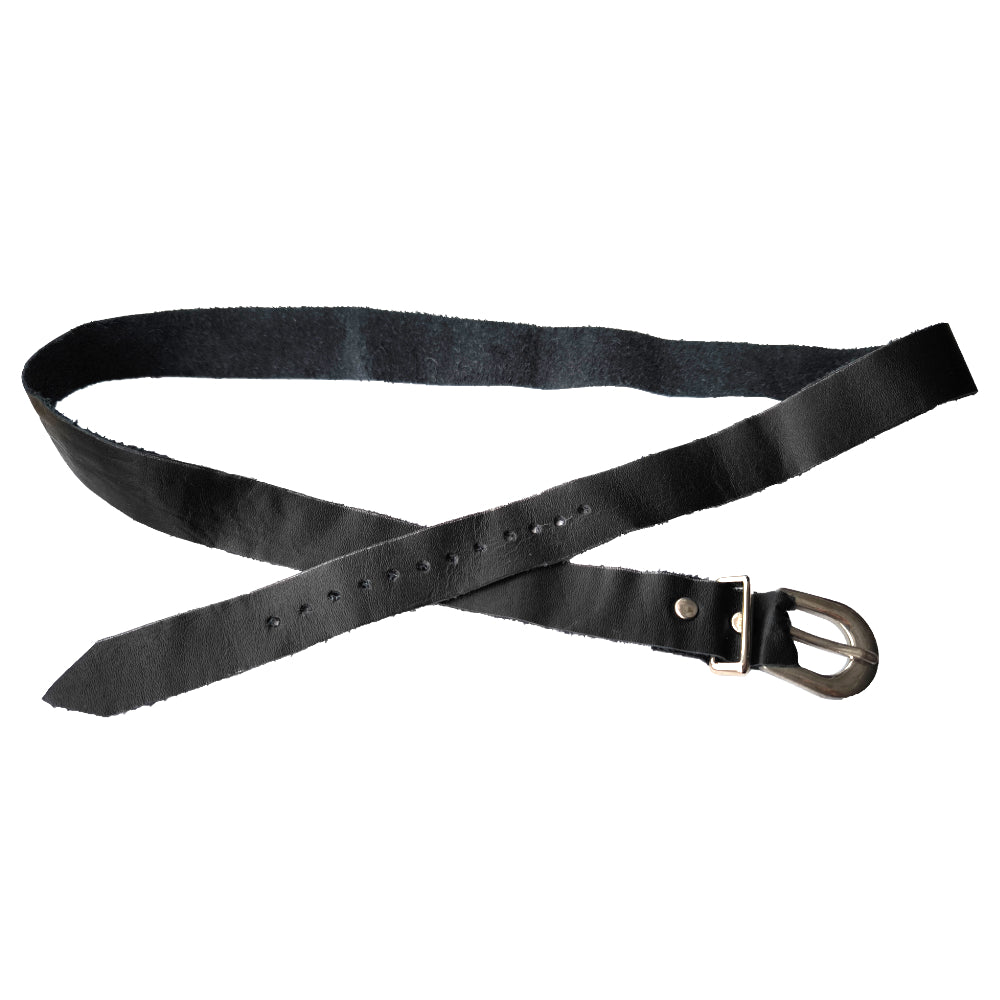 Hutband aus weichem Spaltleder (79 cm lang, 23 mm breit) mit Metallschneide/Schnalle – Schwarz