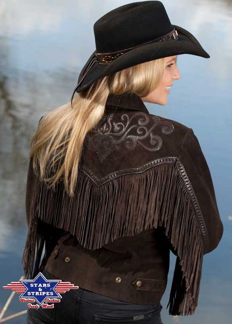 Damen Lederjacke, Fransenjacke Westernjacke Bikerjacke Rindsvelour Stars&Stripes