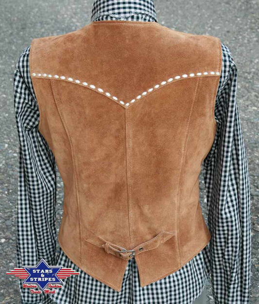 Lederweste Damenweste -Savannah- aus Rindsvelour mit Stickerei
