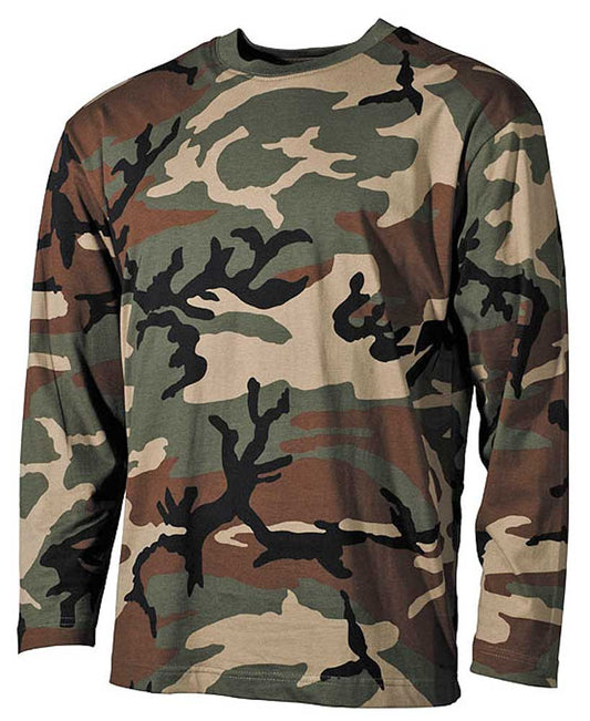 US Tarn-Shirt, langarm, woodland, 160g/m²