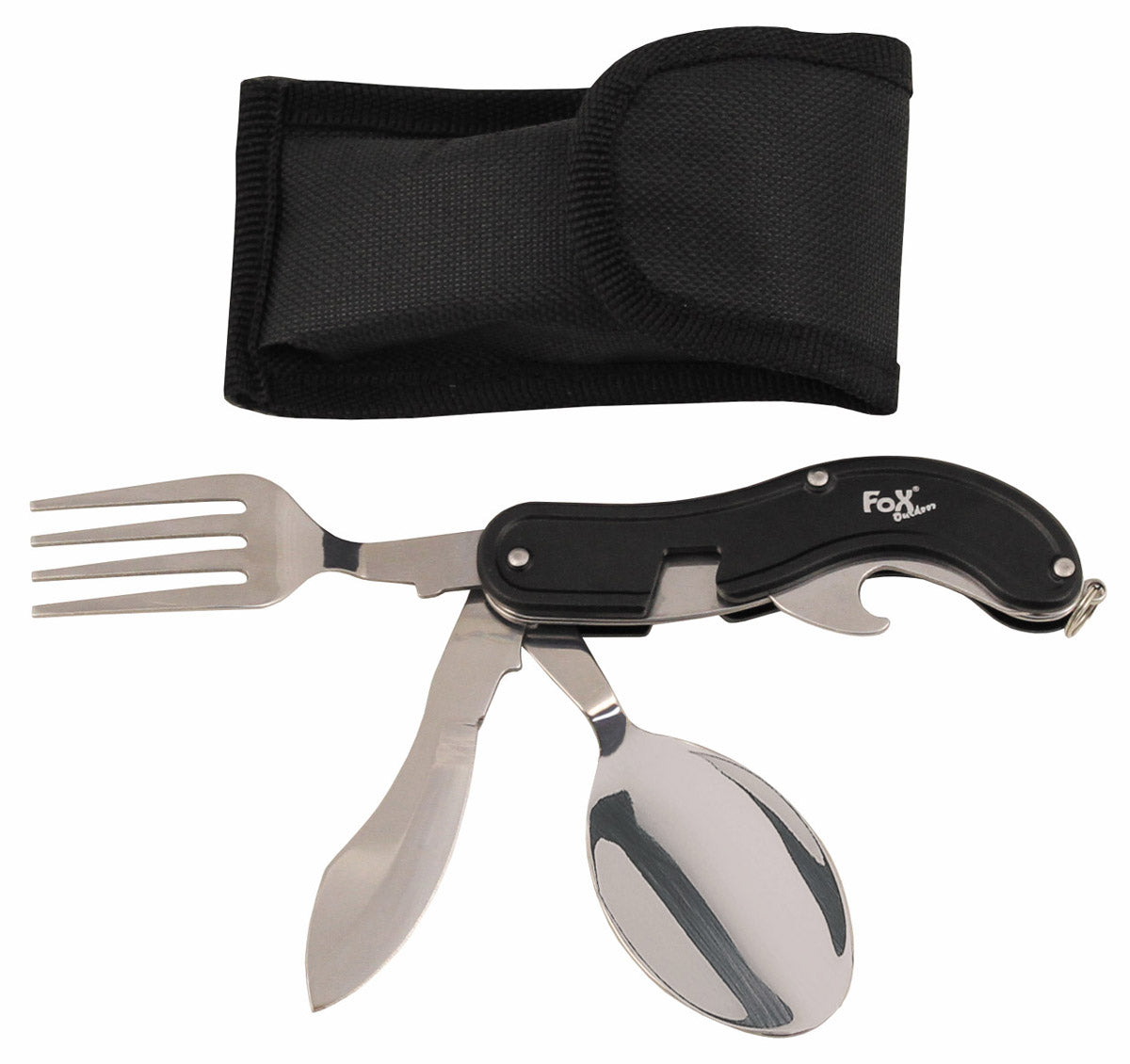 Fox Outdoor Campingbesteck 4-in-1 zerlegbar – Edelstahl Essbesteck mit Etui