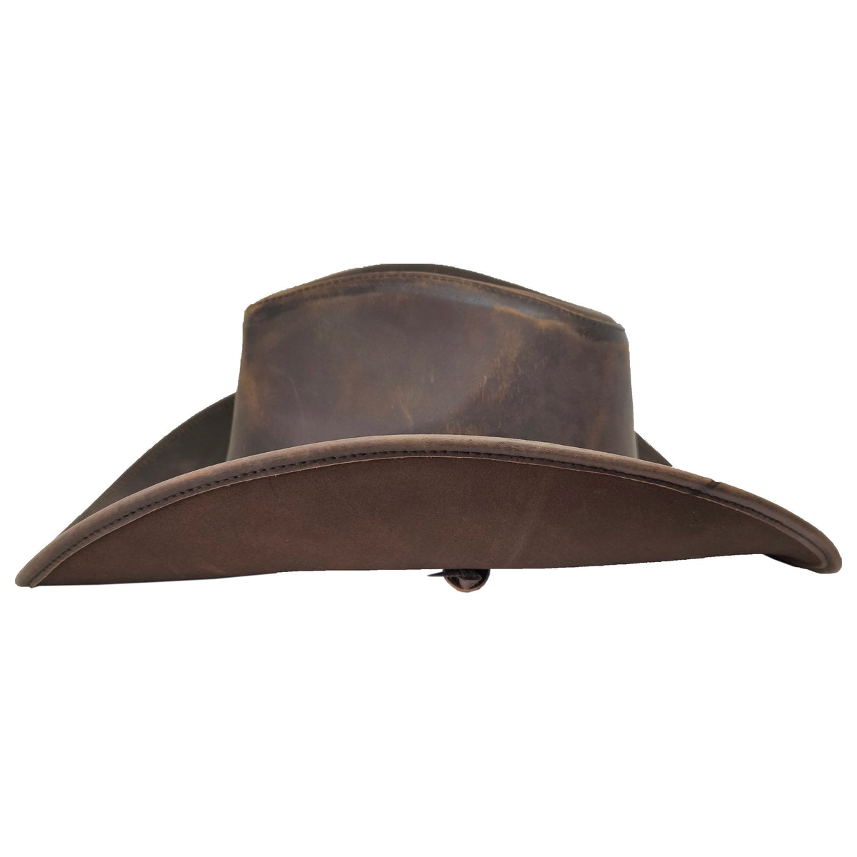 Brauner Lederhut mit Kinnband, Lederhutband mit Concho