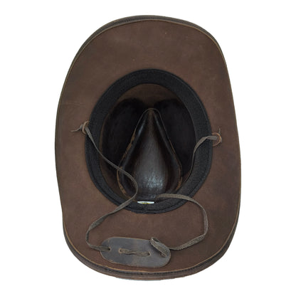 Brauner Lederhut mit Kinnband, Lederhutband mit Concho