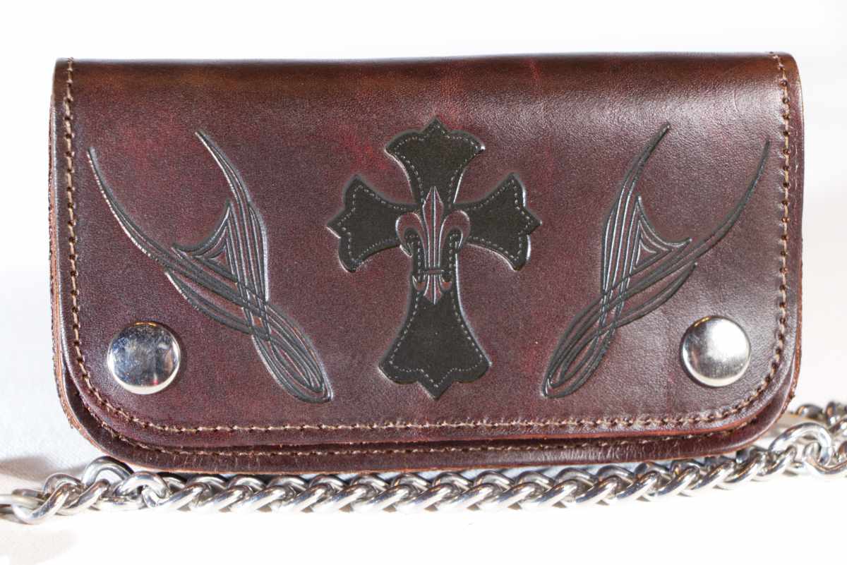 Biker,Trucker Wallet, Geldbörse Kreuz & Tribals, U.S.A. Rindsleder