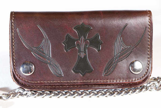 Biker,Trucker Wallet, Geldbörse Kreuz & Tribals, U.S.A. Rindsleder