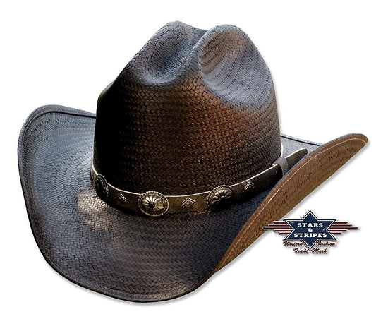 Schwarzer Strohhut -Bronx-, Cowboyhut, Westernhut