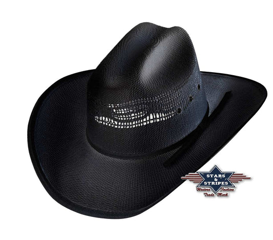 Formstabiler Schwarzer Strohhut -Ashton Black-, Westernhut, Cowboyhut