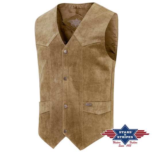 Rind-Veloursleder Lederweste, Alabama, beige