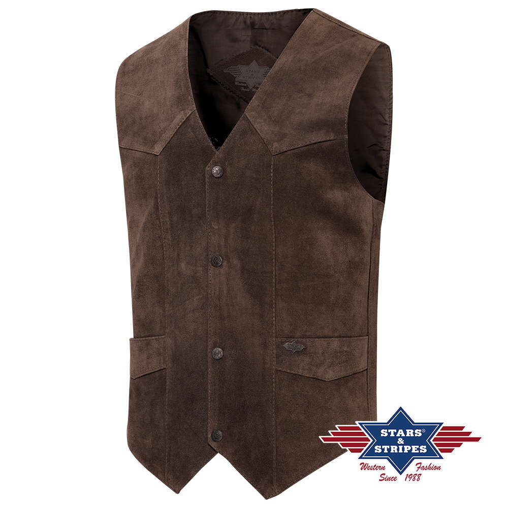 Rind-Veloursleder Lederweste -Alabama-  choco