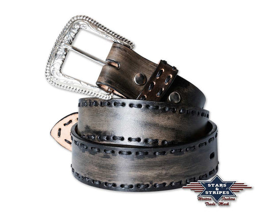 Damen/Herren Ledergürtel 100% Rindleder Westerngürtel schwarz/Flechtung wg-97