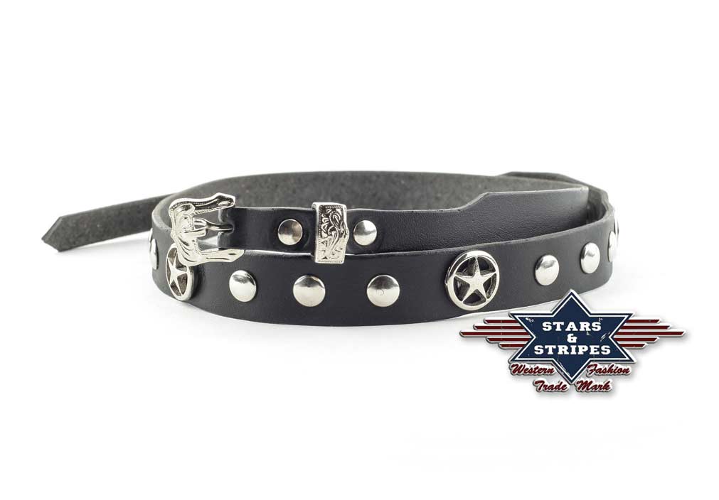 Schwarzes schmales Leder Hutband, Western Hut Band mit Conchos und Nieten