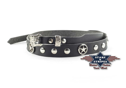 Schwarzes schmales Leder Hutband, Western Hut Band mit Conchos und Nieten