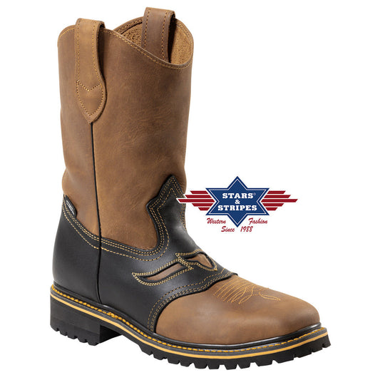 Damen/Herren Westernstiefel Workerboots Braun Rindsleder Stars&Stripes