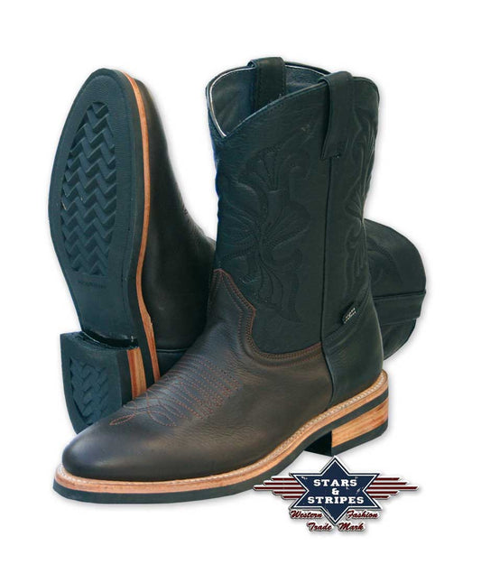 Westernstiefel, Cowboystiefel, schwarz/braun Rindsleder Stars&Stripes
