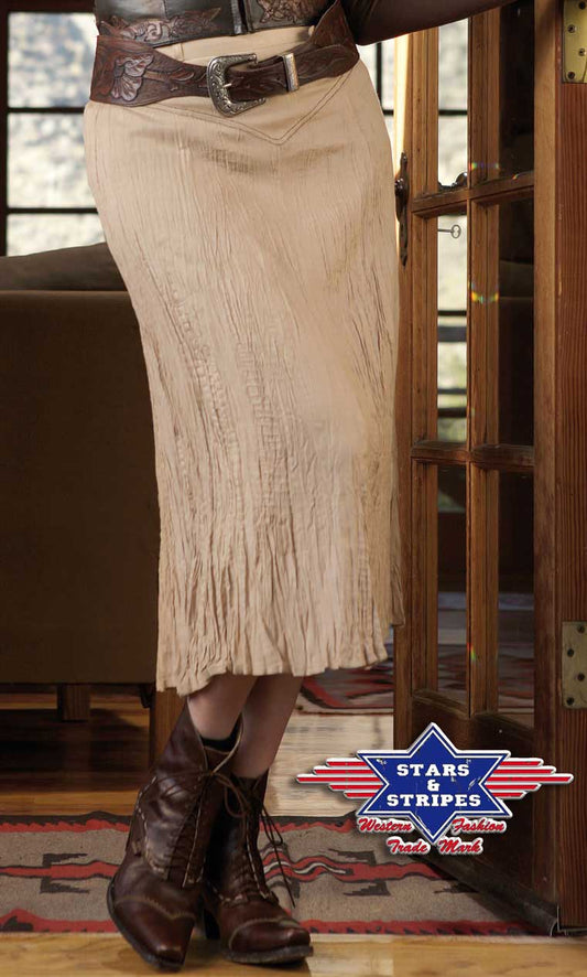 Midi-Rock im Knitterlook, beige, Westernrock