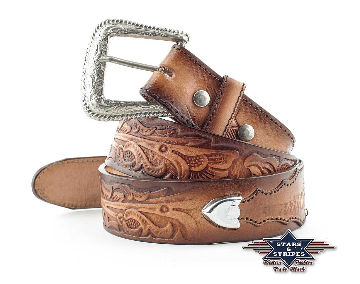 Brauner Ledergürtel Herrengürtel Westerngürtel, 100% Rindleder WG-54