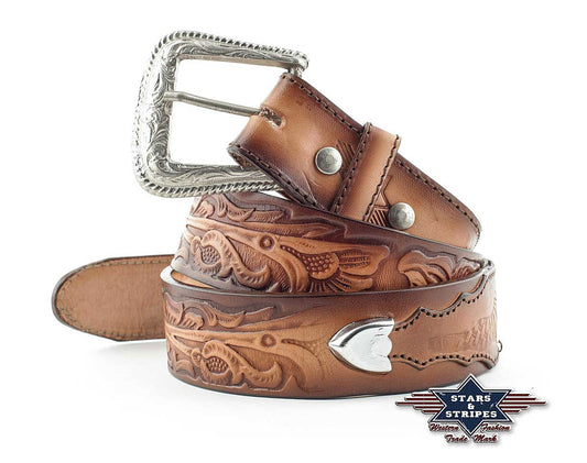 Brauner Ledergürtel Herrengürtel Westerngürtel, 100% Rindleder WG-54
