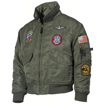 US Kinder-Pilotenjacke, Bomberjacke, CWU, mit Fliegerabzeichen, Jacke