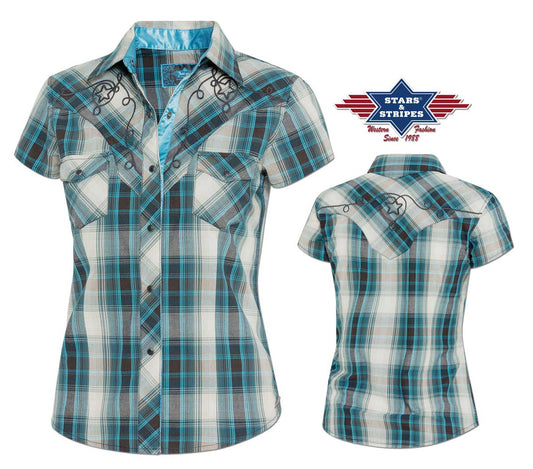 Karierte Kurzarmbluse Westernbluse Damenbluse Josie