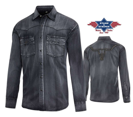 Westernhemd -Enzo- im Fade-Out-Look mit Longhorn Stickerei