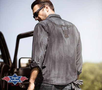 Westernhemd -Enzo- im Fade-Out-Look mit Longhorn Stickerei