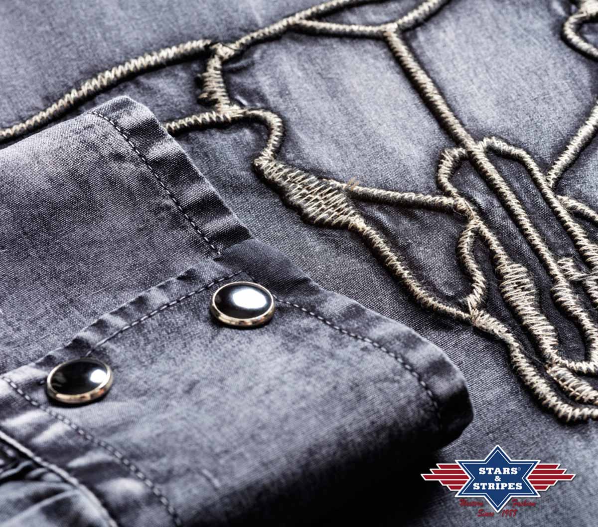 Westernhemd -Enzo- im Fade-Out-Look mit Longhorn Stickerei
