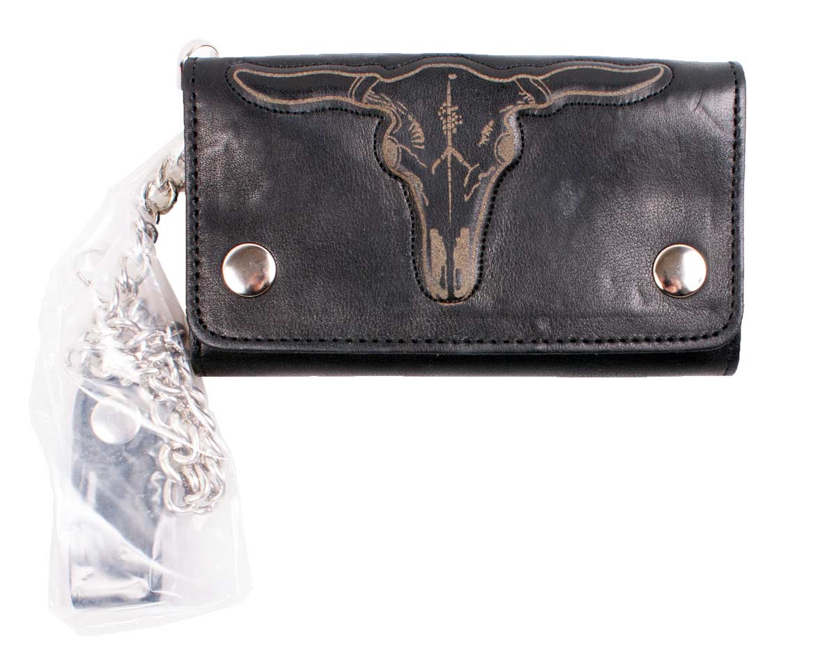 Wallet Biker Trucker Geldbörse Portemonnaie mit Longhorn Prägung Leder schwarz