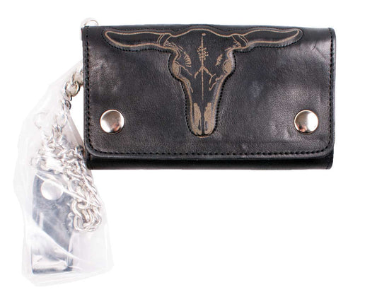 Wallet Biker Trucker Geldbörse Portemonnaie mit Longhorn Prägung Leder schwarz