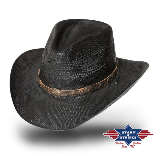 Strohhut  Cowboyhut Westernhut -Fresno- mit Lederhutband und Kinnband