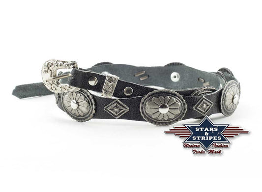 Leder Hutband, Western Hut Band mit Conchos und Nieten schwarz