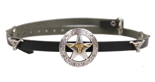 Leder Hutband mit Conchos Longhorn, schwarz mit Schnalle