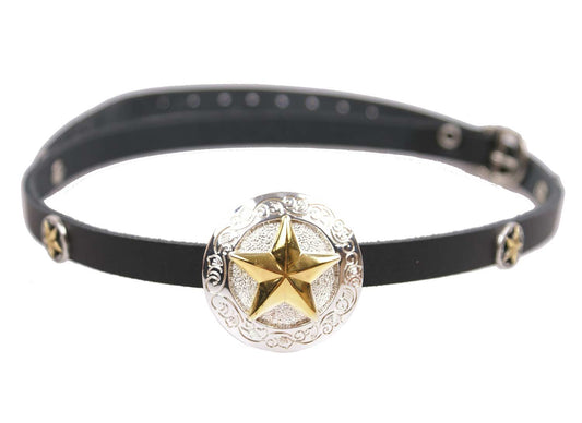 Leder Hutband mit Stern Conchos, schwarz mit Schnalle