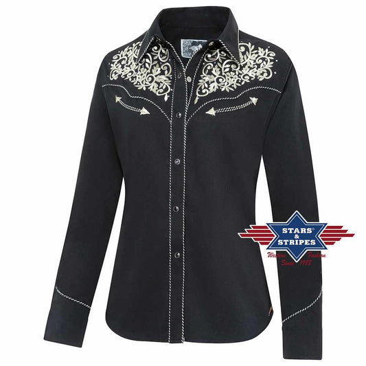 Westernbluse Damenbluse Holly v. Stars&Stripes schwarz mit Stickerei